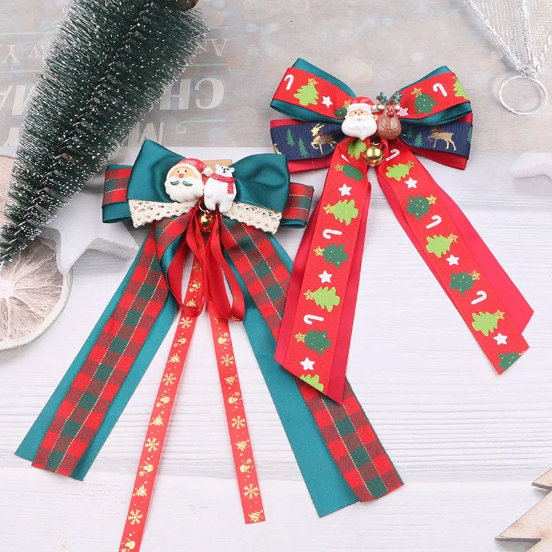 Wholesale Christmas Children's Bow Fabric Hairpins