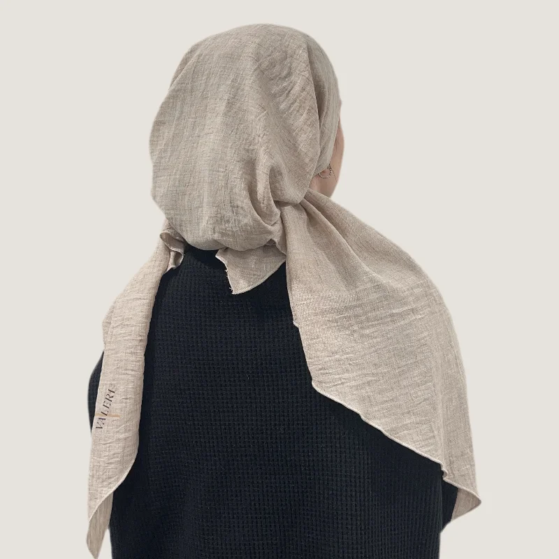 Beige Linen Pre-Tied Scarf