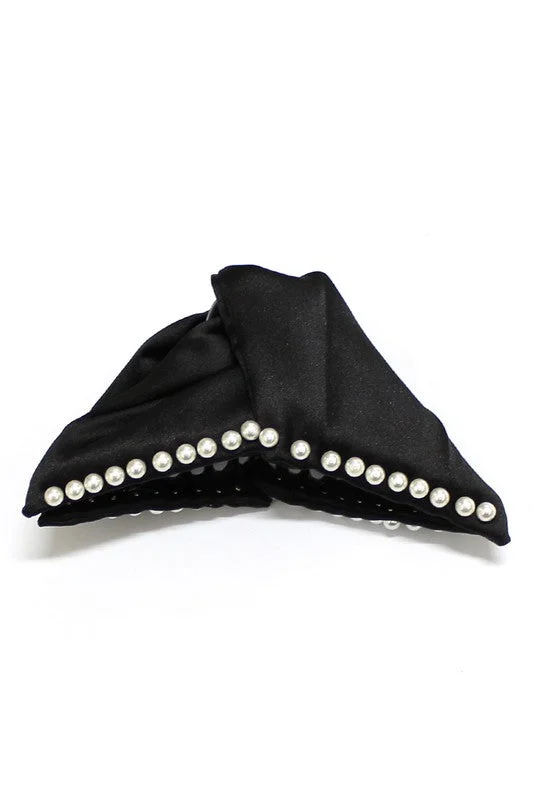 Satin Covered Hair Clip With Pearls