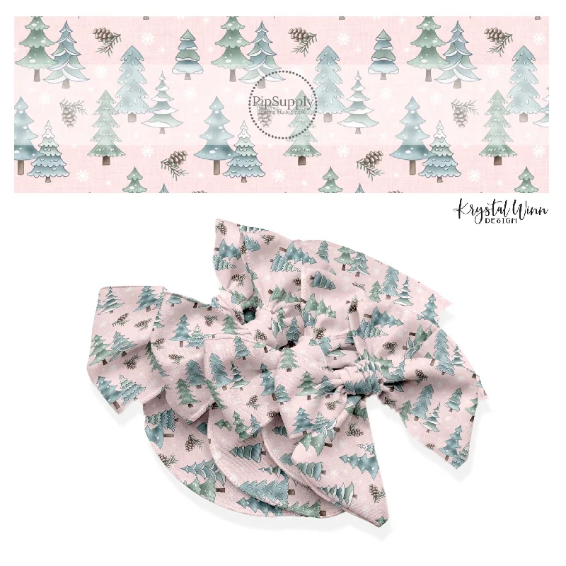 Pink Faux Linen Trees Hair Bow Strips