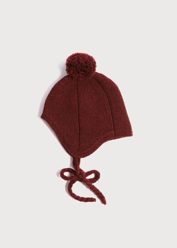 Knitted Merino Wool Winter Bonnet in Burgundy (S-L)