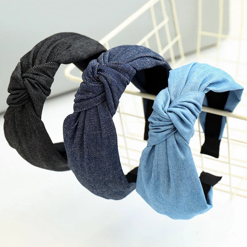 Wholesale Denim Middle Knot Fabric Headband