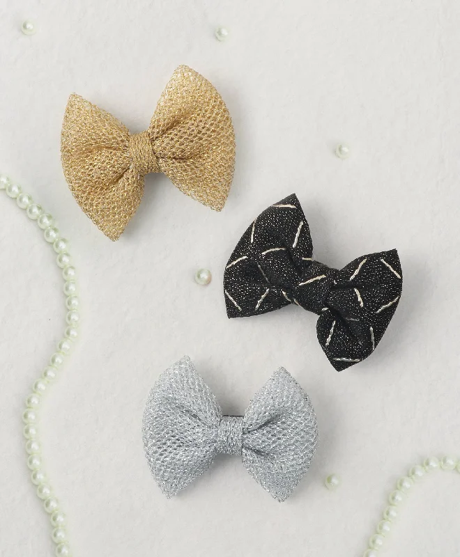 Mini Party Bow Alligator Clips - Golden, Silver & Black