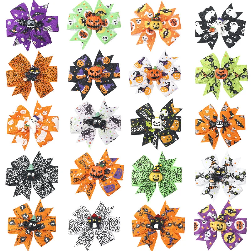 Wholesale Halloween Three-layer Swallowtail Bow Duckbill Edging 20 Colors Children's Headdress Hair Clips