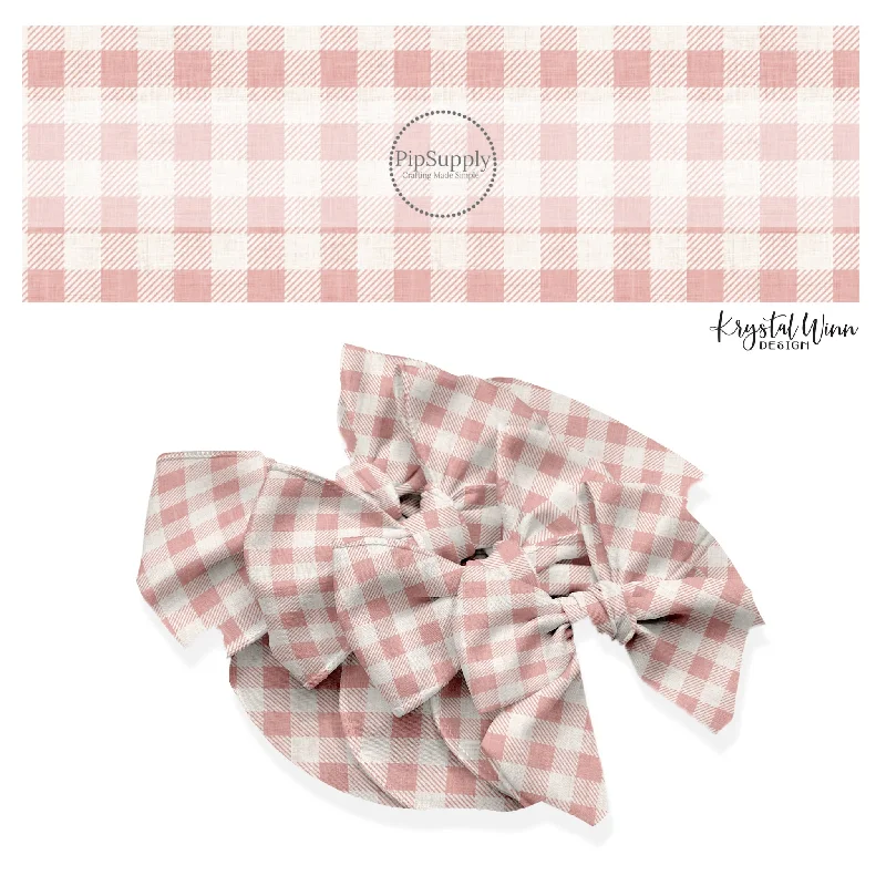 Dusty Pink Gingham Hair Bow Strips