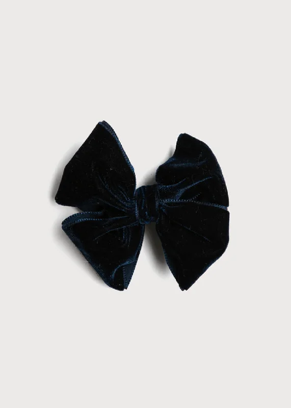 Velvet Big-Bow Clip in Navy