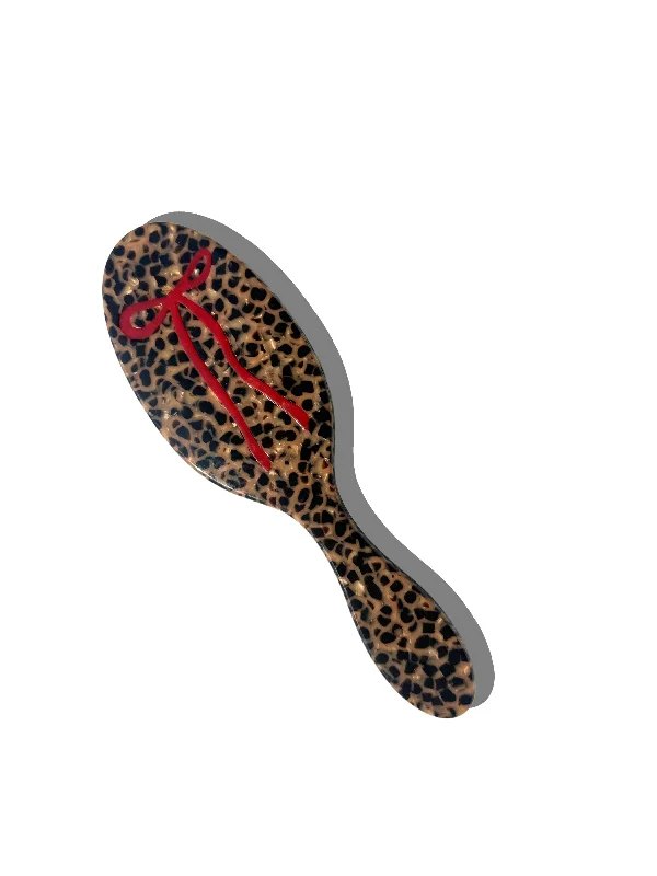 Hand-painted Leopard Bow Acetate 2-1 Daily Hair Brush | Eco-Friendly