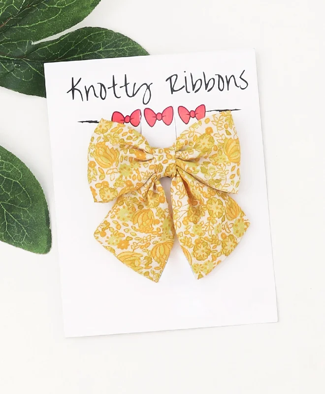 Floral Sailor Bow Alligator Clip - Yellow