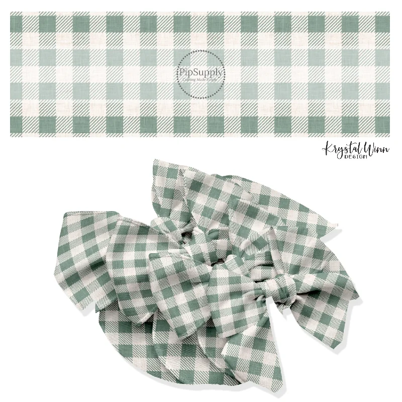 Sage Gingham Hair Bow Strips