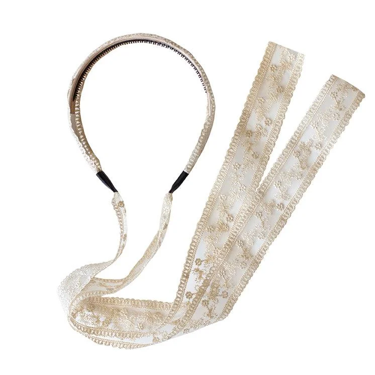 Halo Luxe Anna Lace Tie Back Headband - Off White