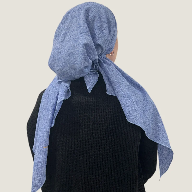 Blue Linen Pre-Tied Scarf