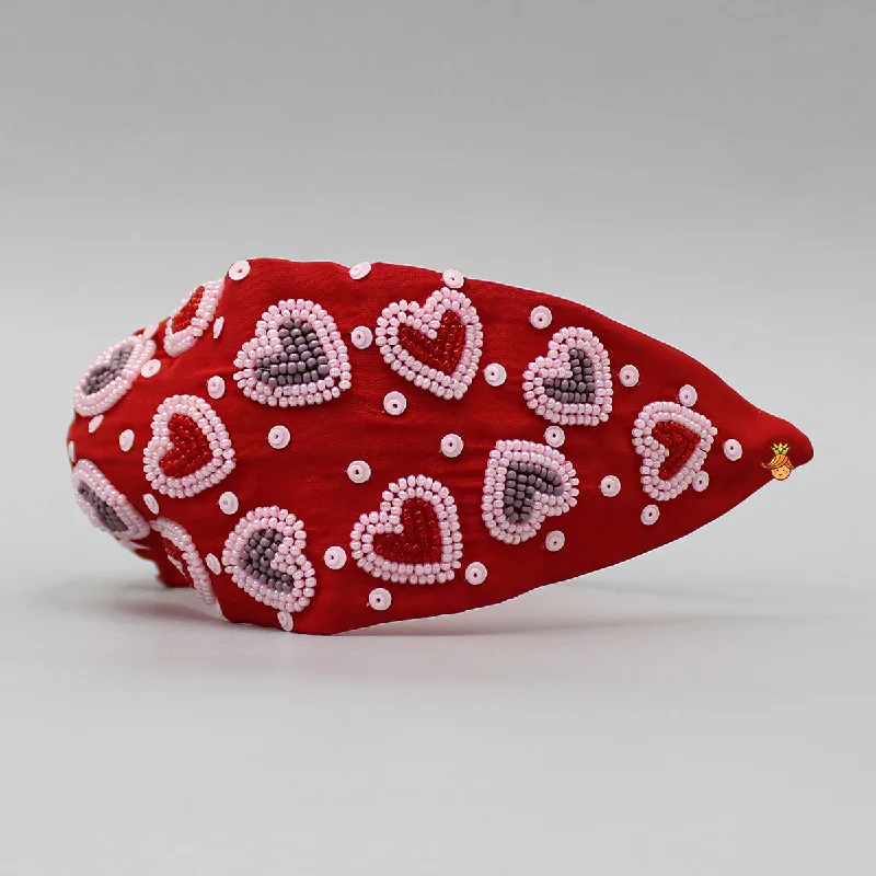 Red Cute Sweet Heart Embroidered Hair Band