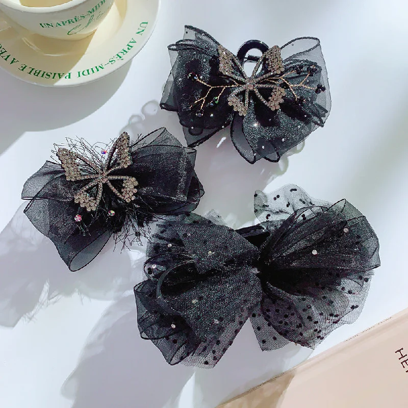 Wholesale Mesh Bowknot Grabbing Clip With Drill Retro Simple Curly Hair Headdress With Polka Dot Hair Clip