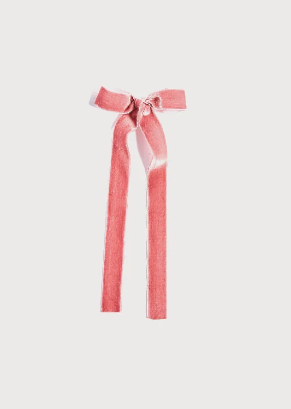 Velvet Long-Bow Clip in Pink