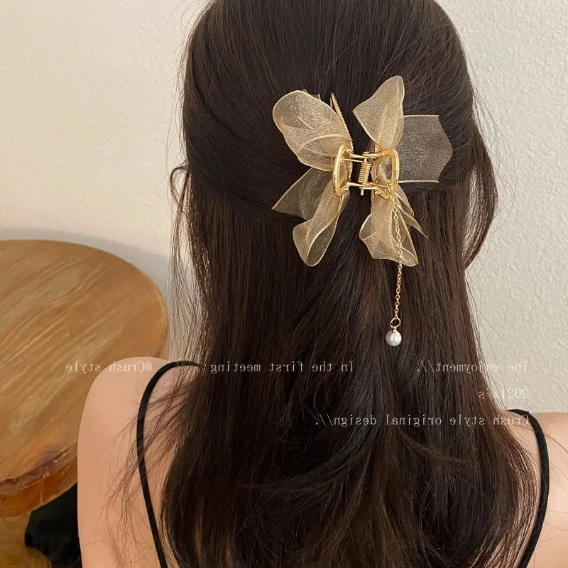 Wholesale Mesh Tassel Cloth Bow Hair Clip