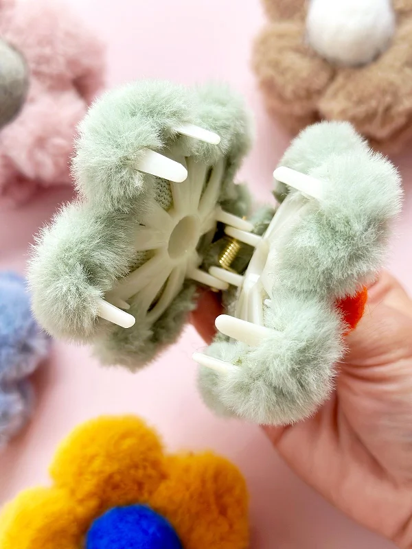 Furry Felt Spring Flower Hair Claw Clip