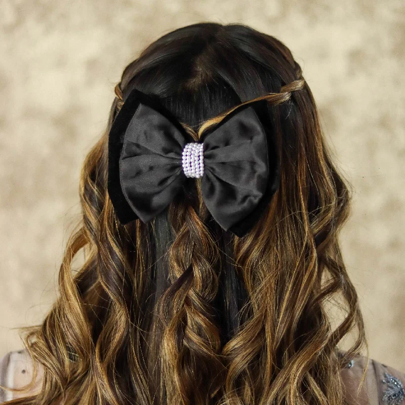 Embellished Velvet Hair Bow Alligator Clip - Black