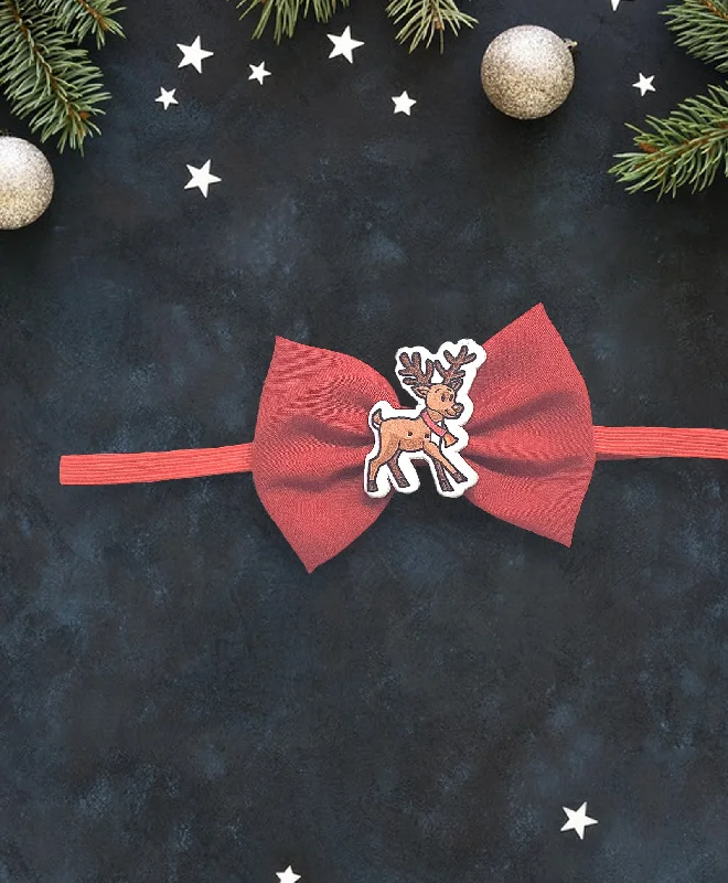 Raindeer Bow Headband - Red