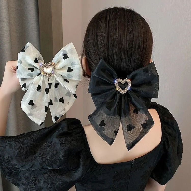 Wholesale Mesh Bow Side Clip Small Fragrant Printed Rhinestone Spring Clip