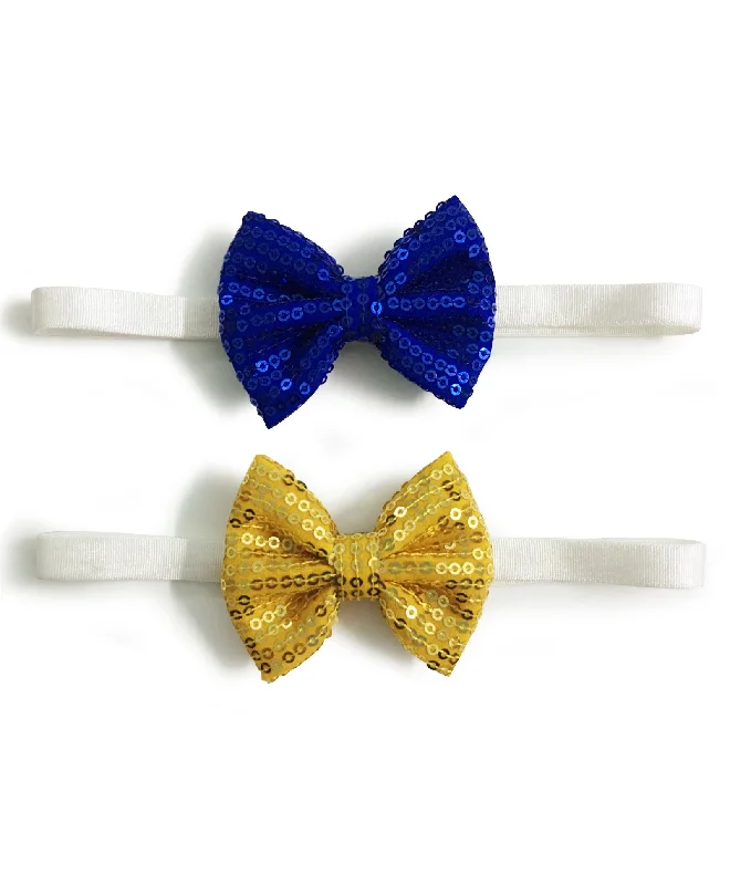 Sequin Bow Headband Set - Dark Blue & Yellow