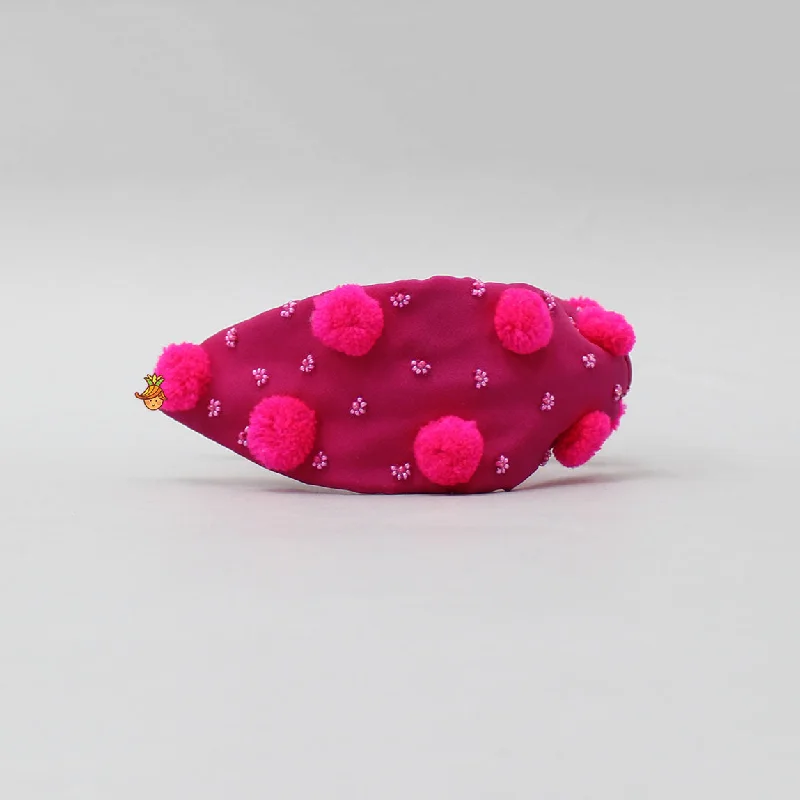 Pre Order: Cute Pom Poms And Beads Detailed Pink Hair Band