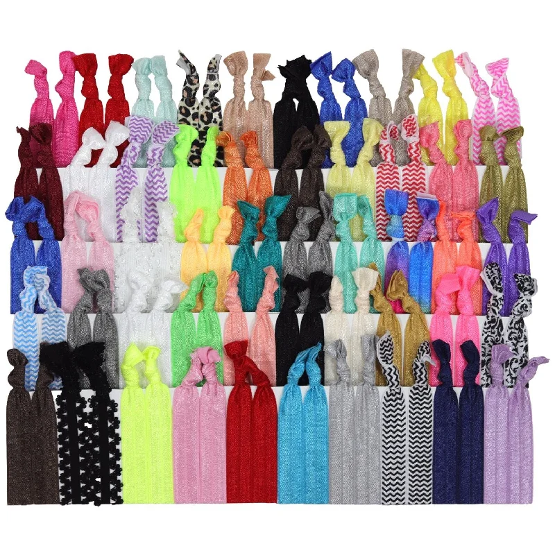 Prints and Solids Ribbon Hair Ties - 100 Pack