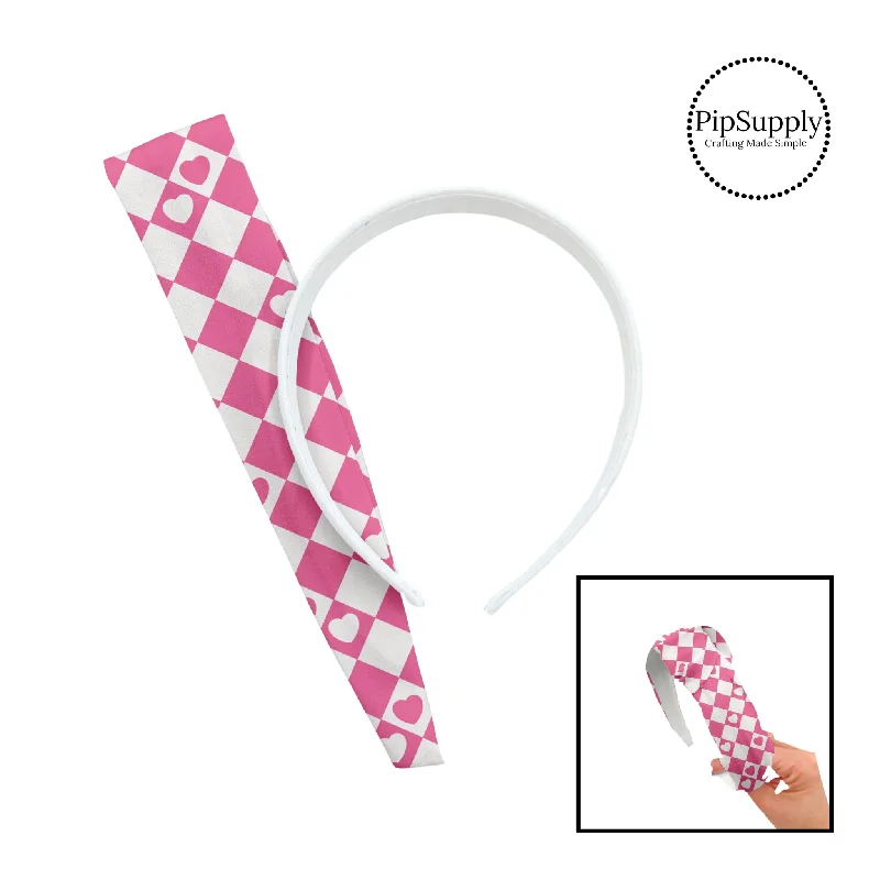 Cream and Pink Heart Checker DIY Knotted Headband Kit