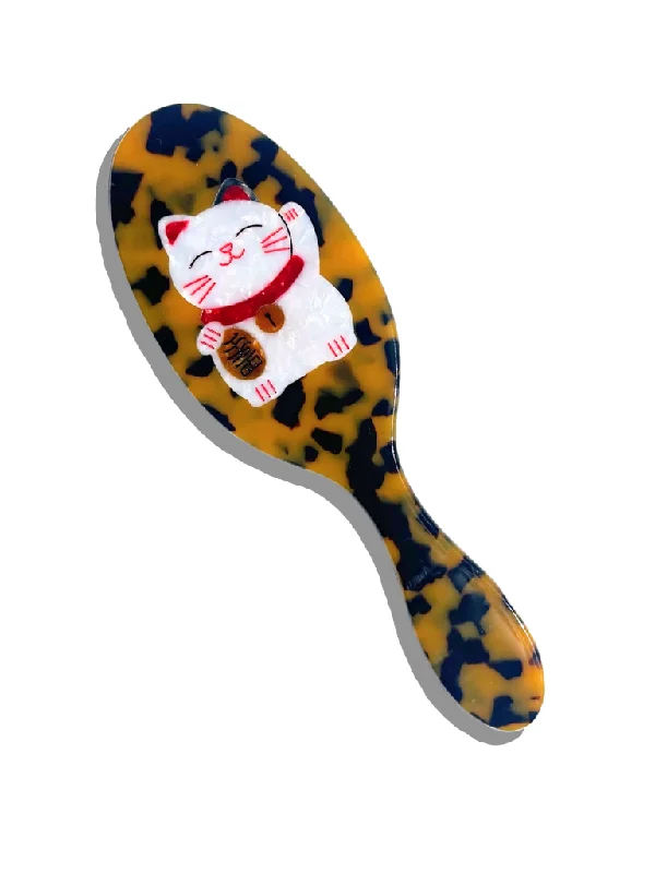 Hand-painted Lucky Cat Acetate 2-1 Daily Hair Brush | Eco-Friendly