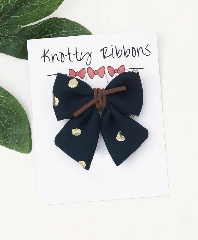 Polka Dots Sailor Bow Alligator Clip - Dark Blue