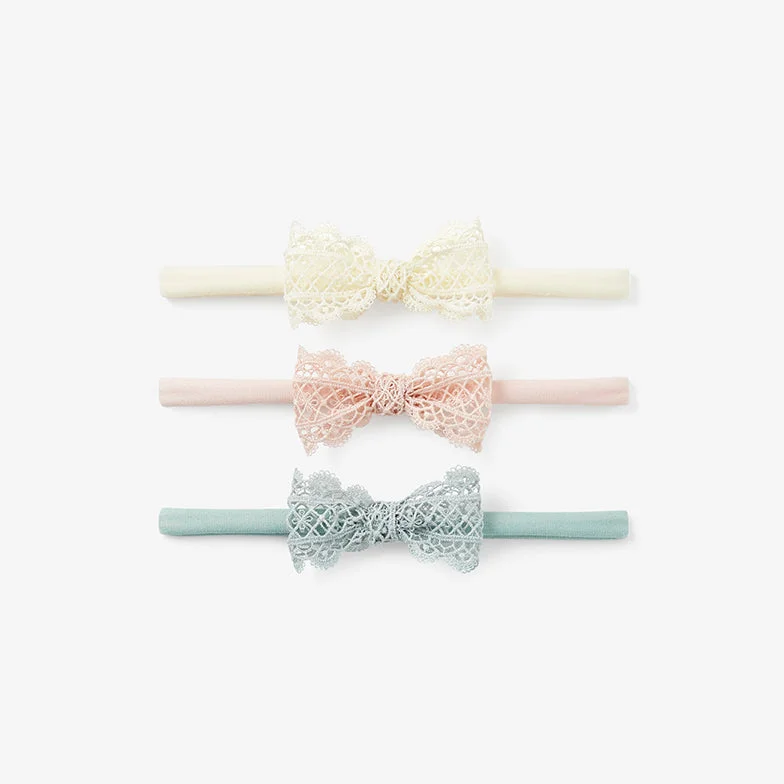 Lacey Bow Nylon Baby Headband 3pk