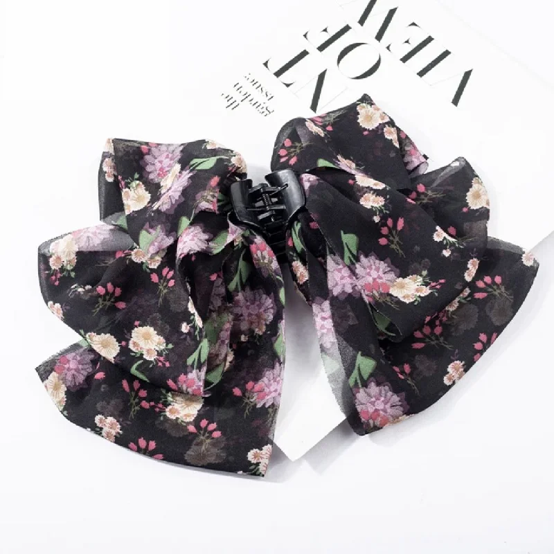 Wholesale Chiffon Fabric Romantic Floral Print Bow Gripper