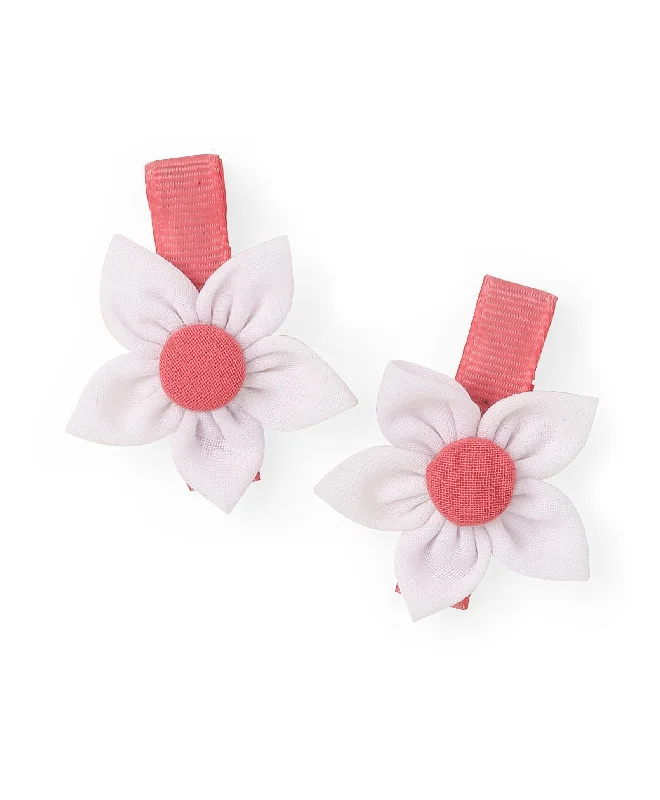 Flower Alligator Clip Set - Peach & White