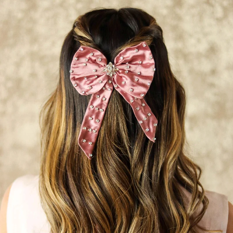 Crystal Hair Bow Alligator Clip - Pink