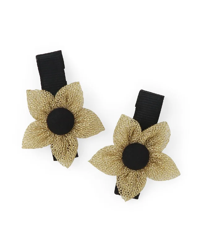 Flower Alligator Clip Set - Black & Golden