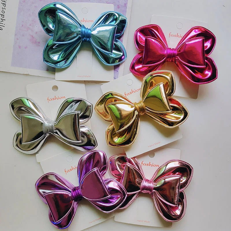 Wholesale PU Glossy Oversized Bow Hair Clips