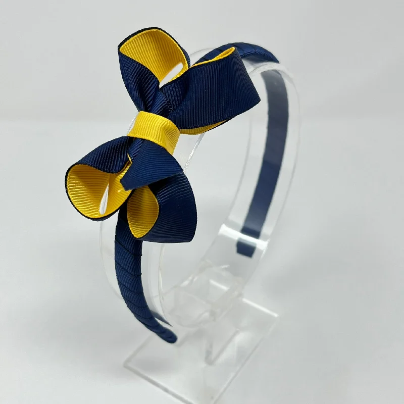 3 Inch Bow Alice Band - Navy & Yellow Gold