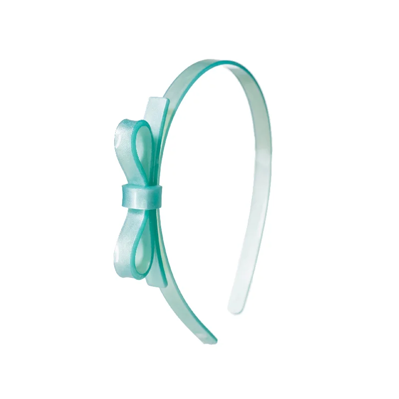 HOL23- Thin Bow Mint Satin Headband