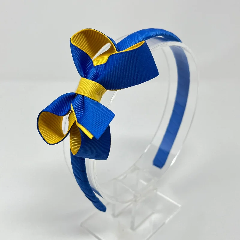 3 Inch Bow Alice Band - Royal Blue & Yellow Gold