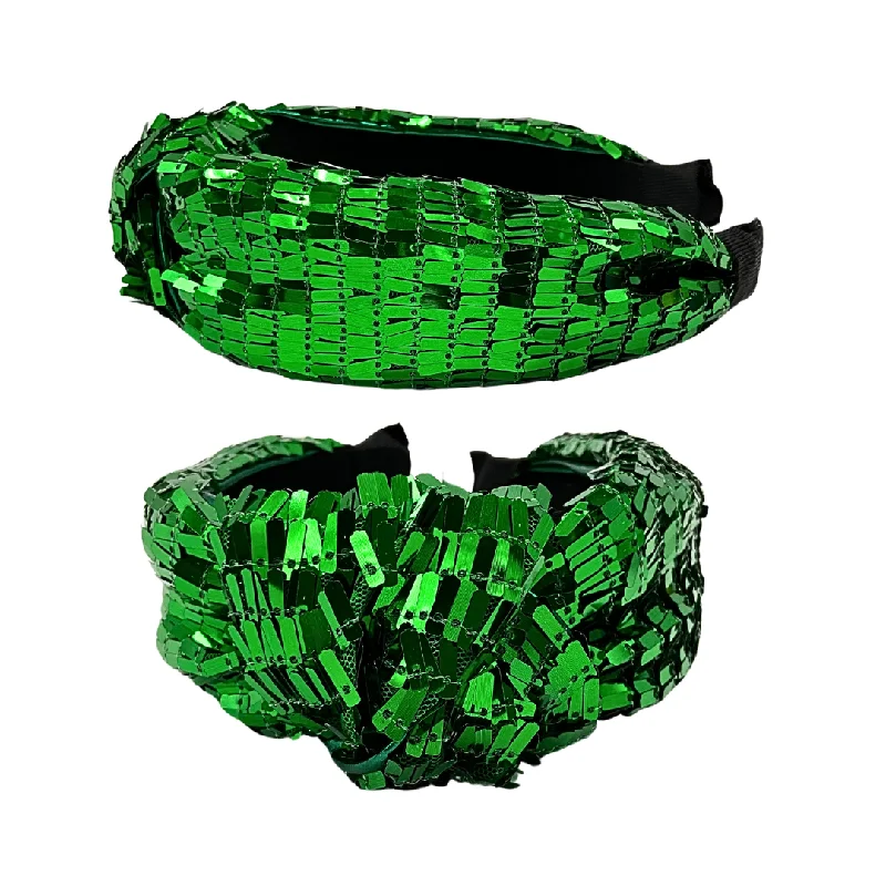 Green Christmas Sequin Knot Headband (Each)