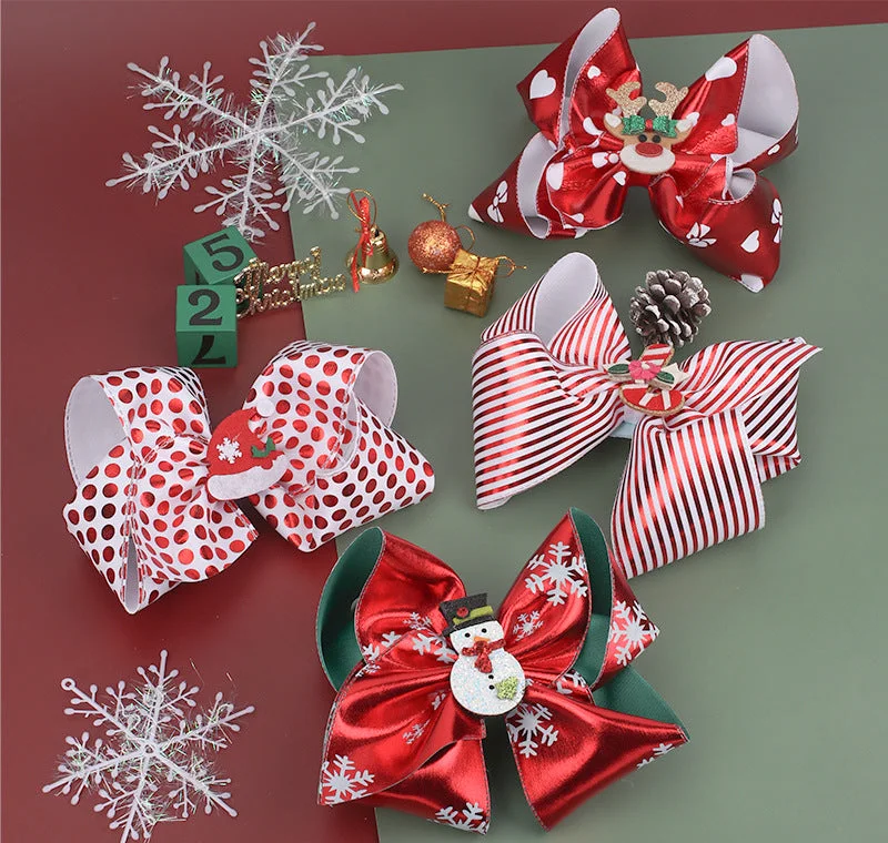 Wholesale Fabric Christmas Children's Large Bow Hair Clips