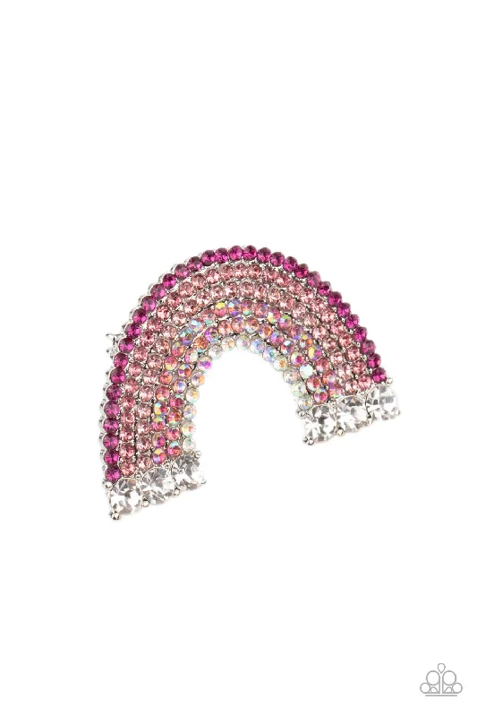 Somewhere Over The RHINESTONE Rainbow Pink Hair Clip - Paparazzi Accessories