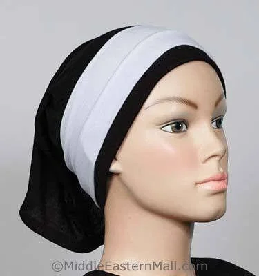 SET OF 6  Classic poly headband in 3 White 3 Black cotton tube hijab cap not included