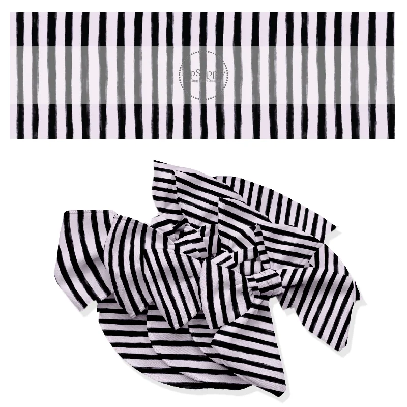 Black and Pale Lilac Spooky Stripes Hair Bow Strips