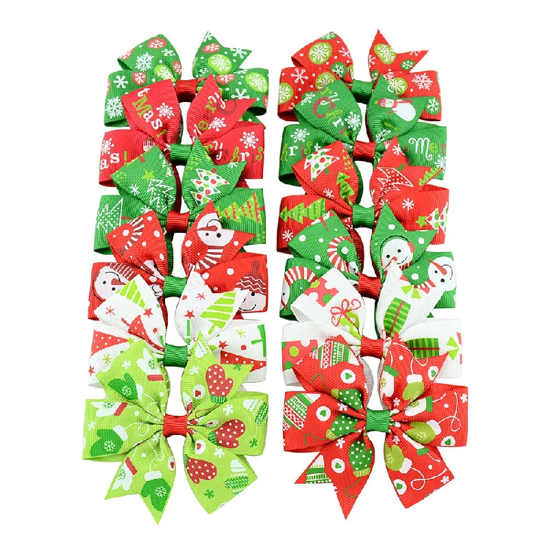 Wholesale New Christmas Ribbed Rib with Six Ears Bow Fabric Children's Hair Clips