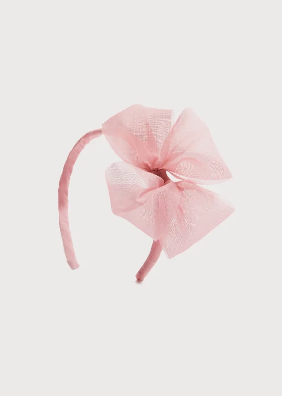 Traditional Big Bow Tulle Hairband in Dusty Pink