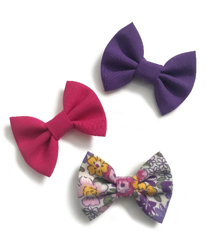 Mini Bow Alligator Clips -  Pink & Purple