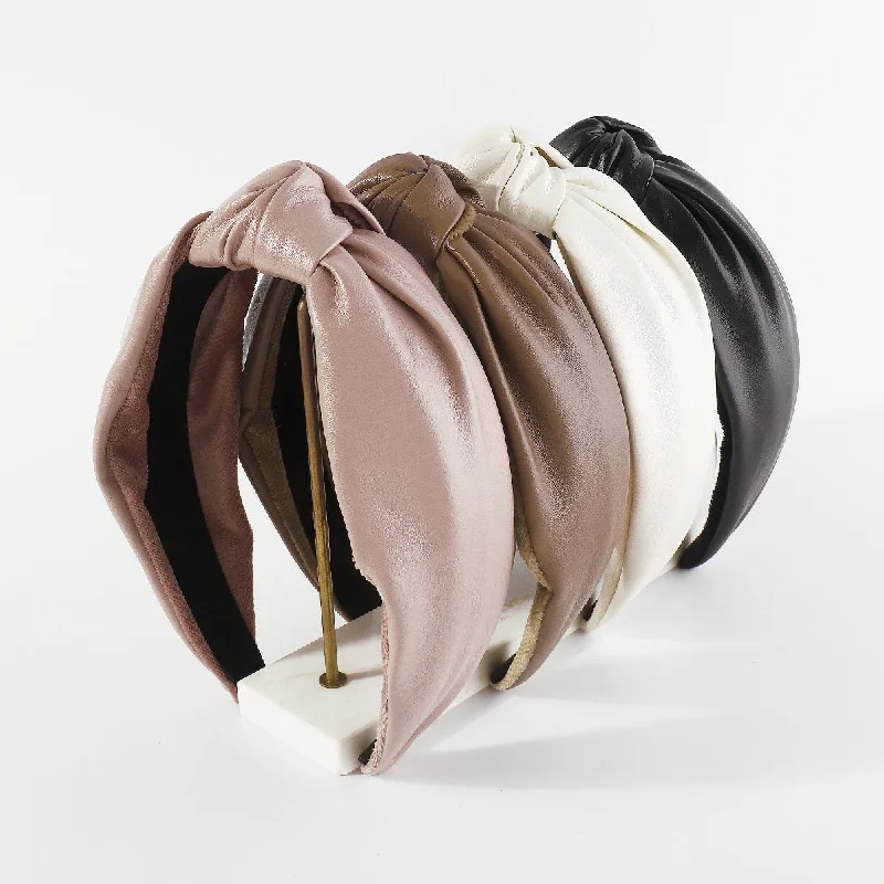 Wholesale Matte Leather Velvet Patchwork Knotted Headband