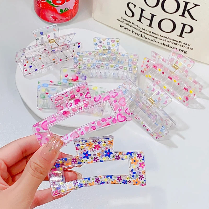 Wholesale Plastic Floral Transparent Grip Hair Clips