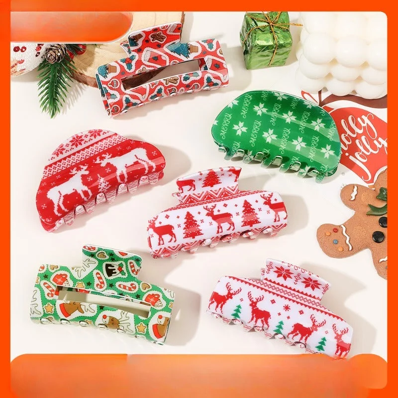 Wholesale Christmas Cute Cartoon Print Hair Updo Acrylic Shark Hair Clips