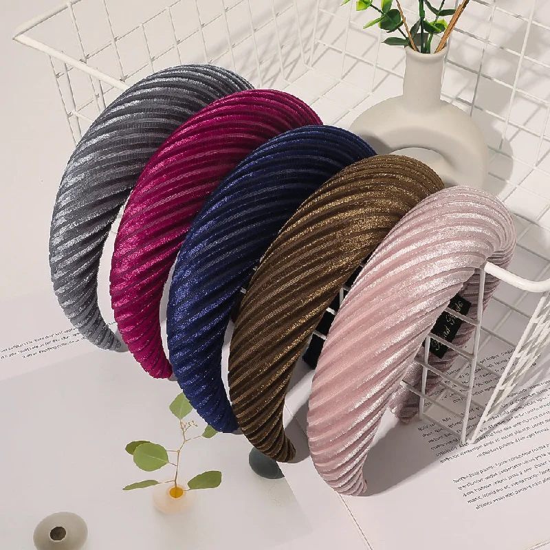 Wholesale Solid Color Wide Brimmed Sponge Stripe Hair Bands